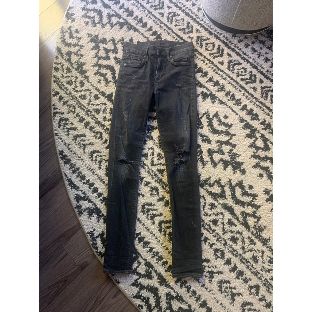 citizens of humanity high rise skinny rocket black distressed jeans denim